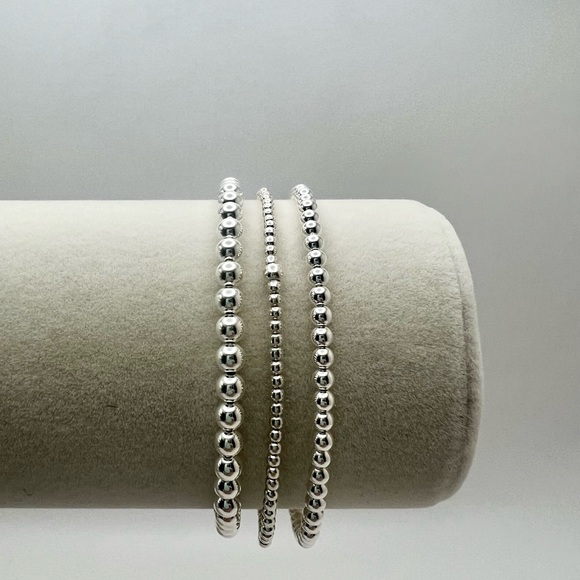2mm 3mm 4mm Set of 3 Sterling Silver Stretch Bracelets - Picture 4 of 6